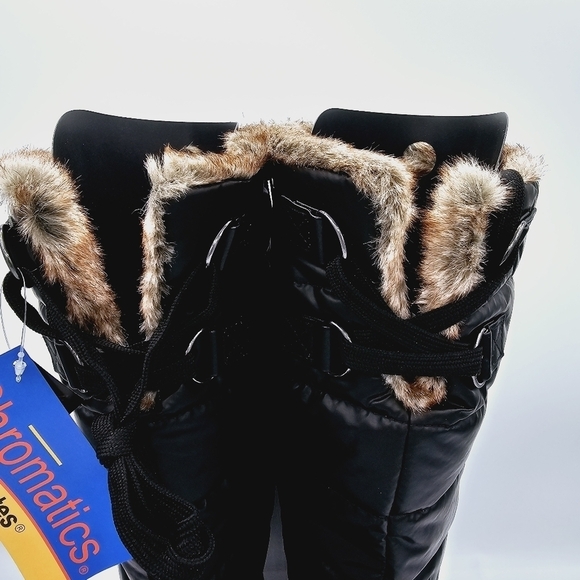 Chromatics by Totes Black Puffer Faux Fur Winter Snow Boots NWT, size 9 - Picture 9 of 13